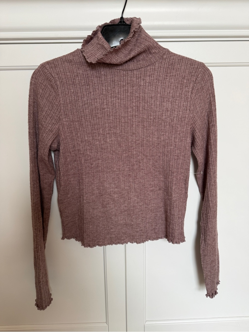 Madewell Ribbed Lettuce-Edge Mock Neck Sweater - Dusty Rose NWOT